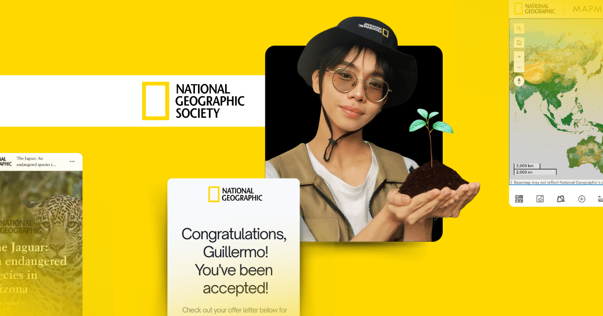 Guiller's acceptance and recognition from the National Geographic Society