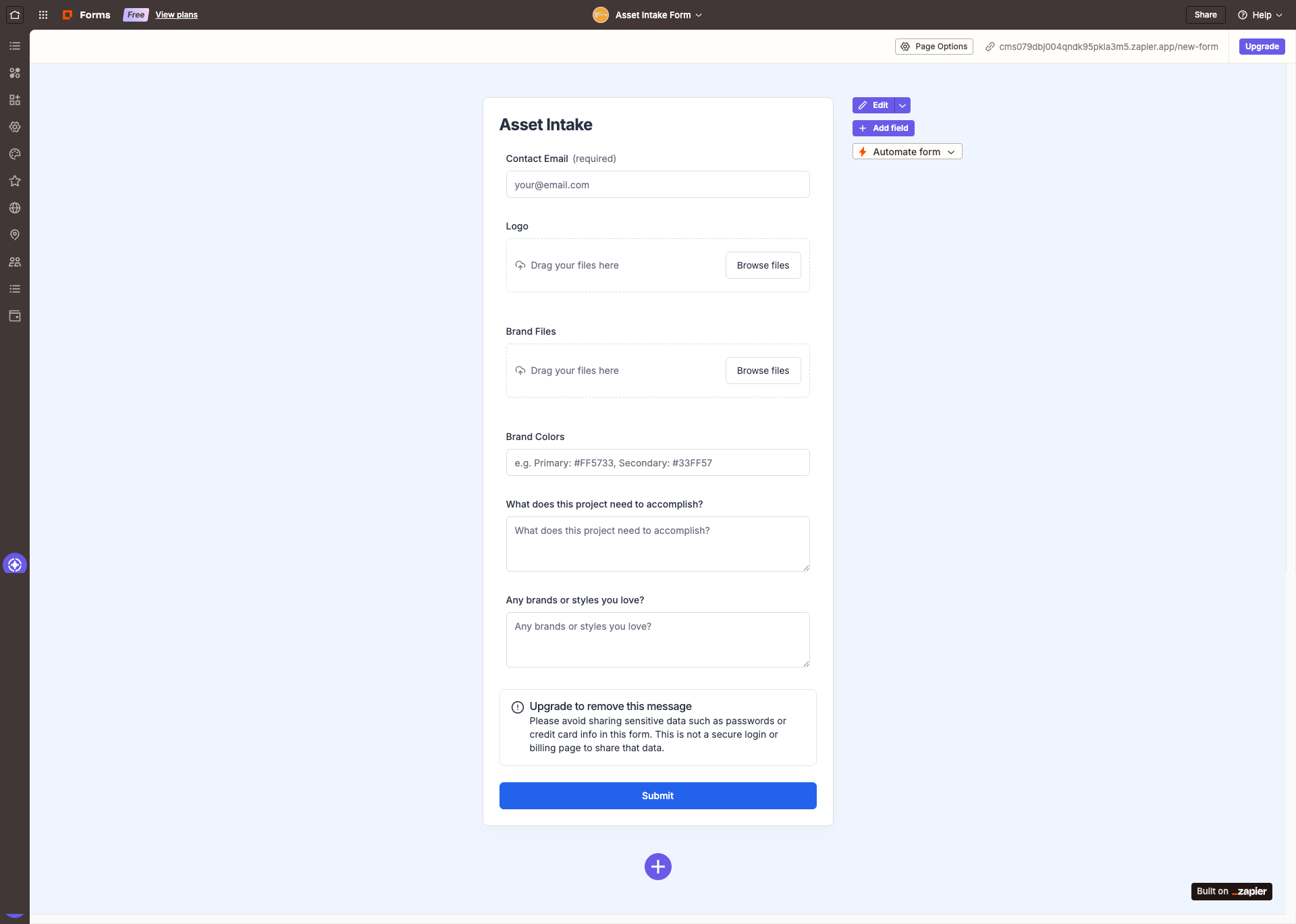Brand asset collection form