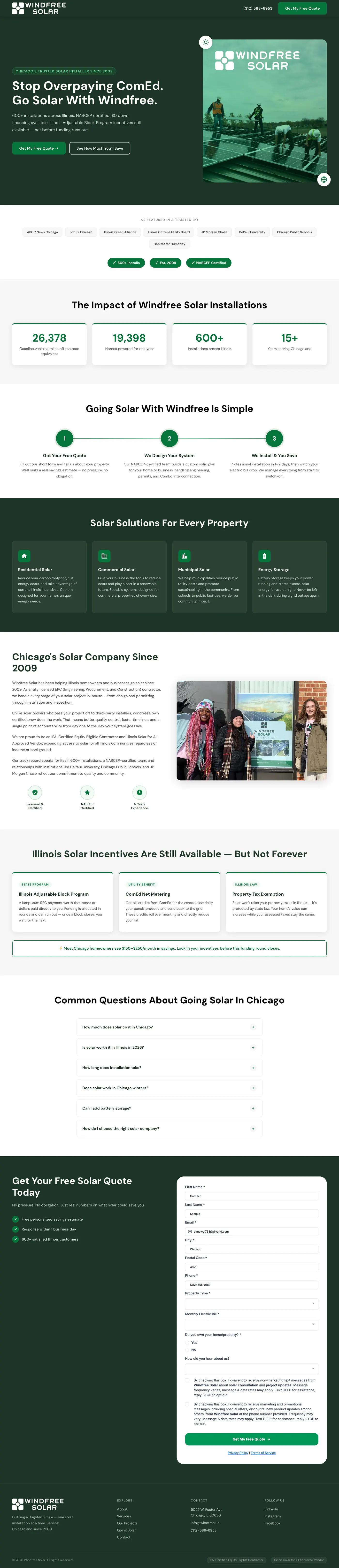 Landing page · "Stop Overpaying ComEd. Go Solar With Windfree."